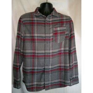 Vintage Vans Flannel Shirt Plaid Long Sleeve Button Up Casual Gray Red Mens S‎